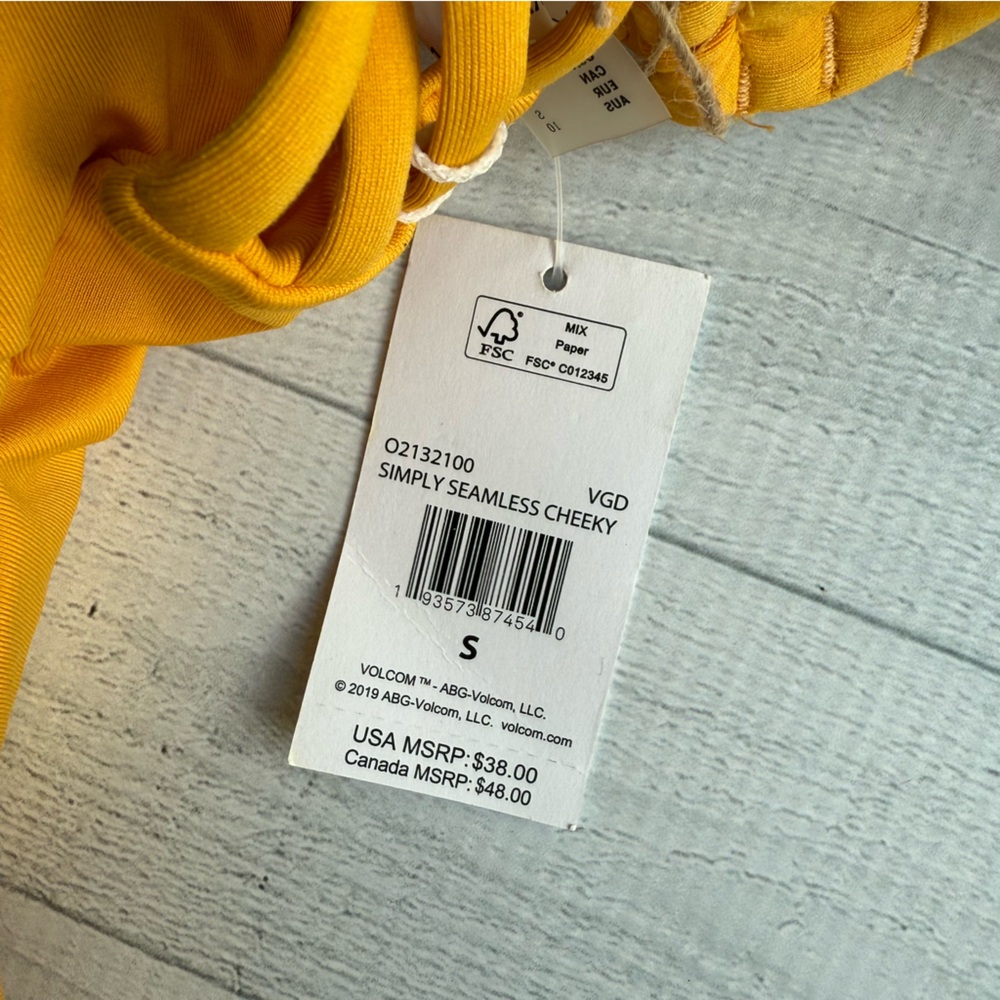 NWT Volcom Yellow Simply Seamless Cheeky Two Piece Bikini S - Picture 3 of 5